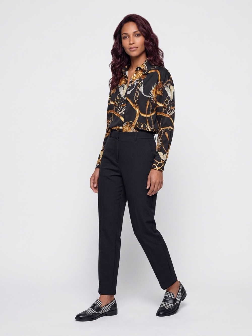 Women’s Black and Gold Patterned Shirt